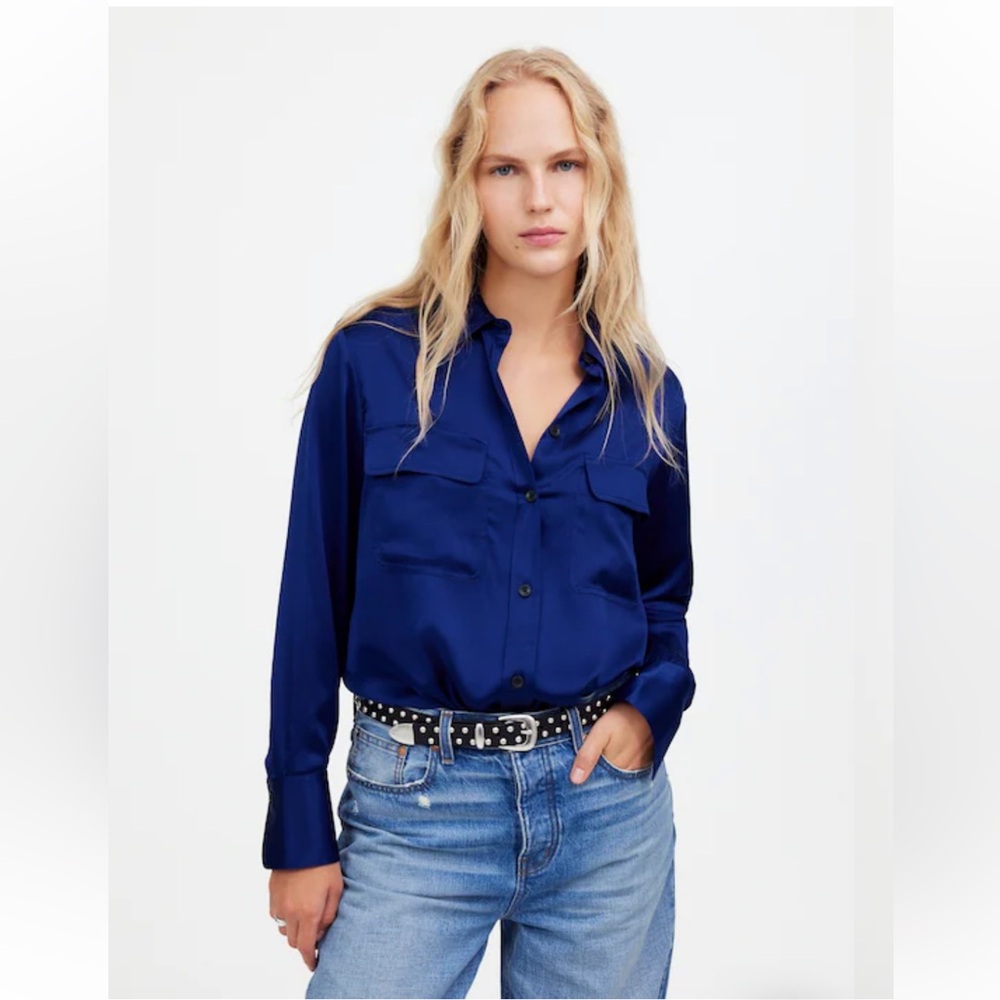 Madewell Silk Flap-Pocket Button-Up Shirt (XXS)
